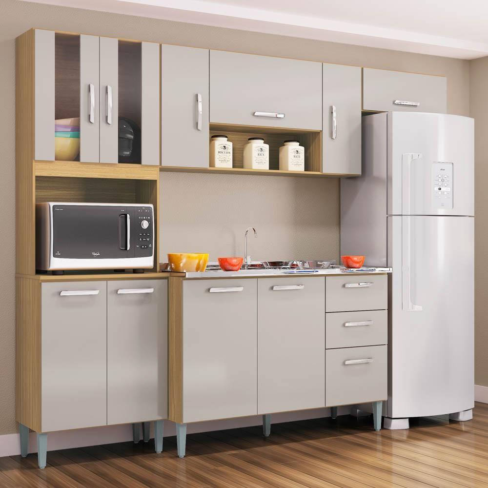 Miniatura Armário De Cozinha Compacta Completa 244cm Balcão E Pia Inox Livy P11 Damasco/off White - Mpozenato