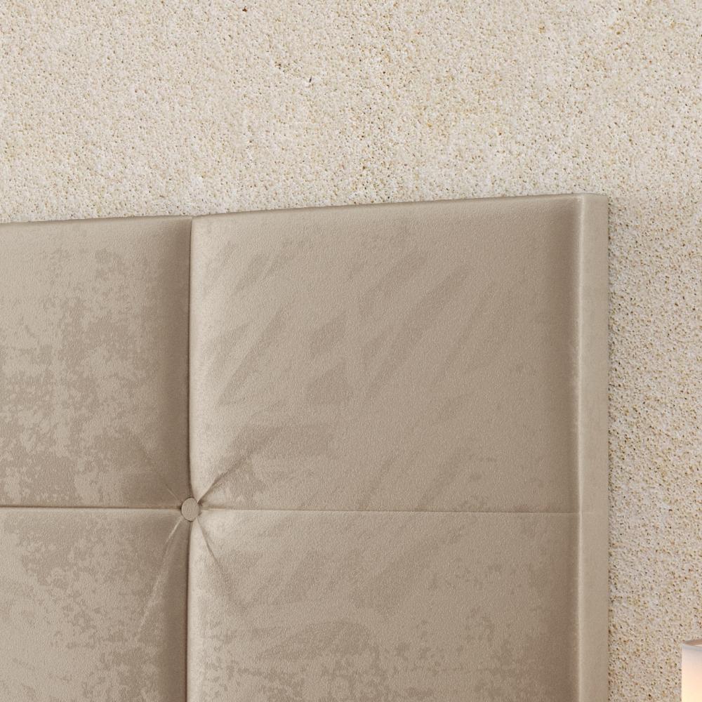 Jogo Quarto Completo Kit 2 Mesinhas Nicho Retrô Estilo Off White/Freijó e Cabeceira Suspensa Cama Box King Size 1.95 Bia Areia Suede - RPM Móveis