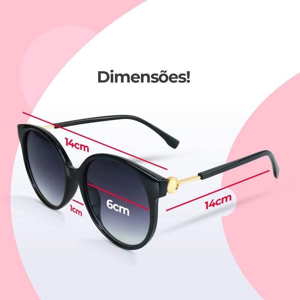 Miniatura Oculos Sol Proteção Uv Preto Feminino Redondo Vintage + Case