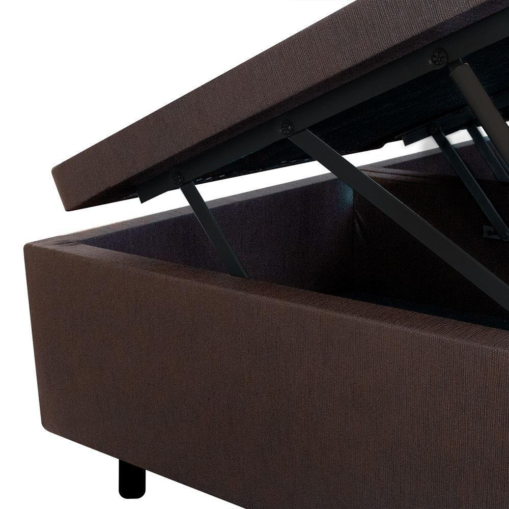 Cama Box Queen Baú Linho Marrom 158x198 Colchão Adapto Molas Ensacadas
