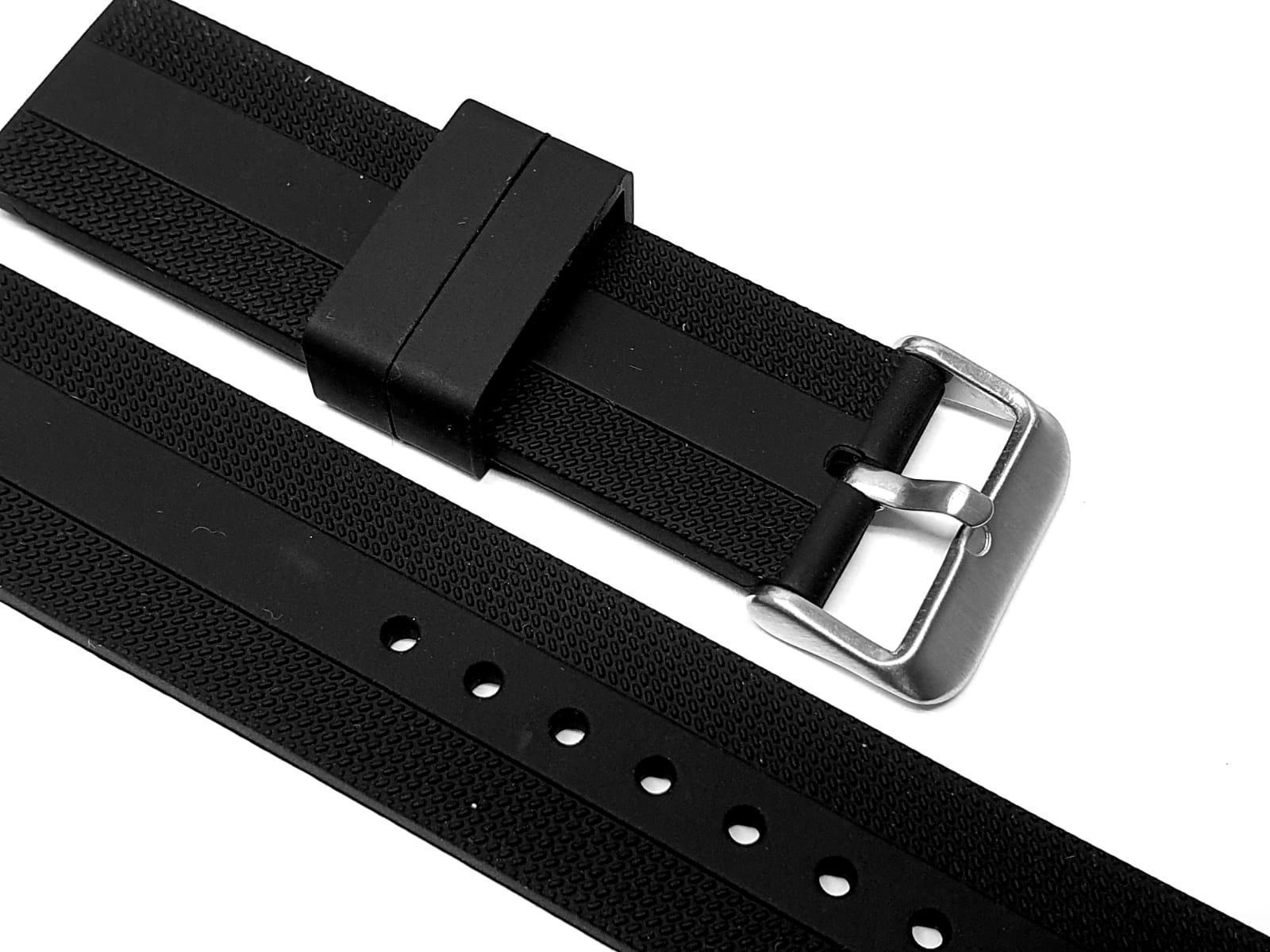 Miniatura Pulseira Reta Para Relógio De Pulso Em Borracha 22Mm Preto
