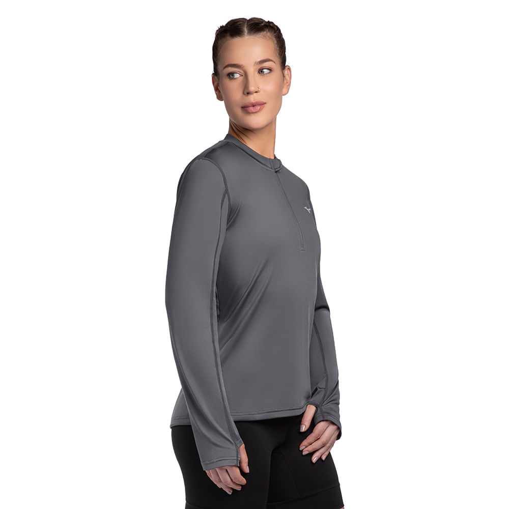 Miniatura Camiseta Manga Longa de Corrida Feminina Mizuno Térmica G Cinza