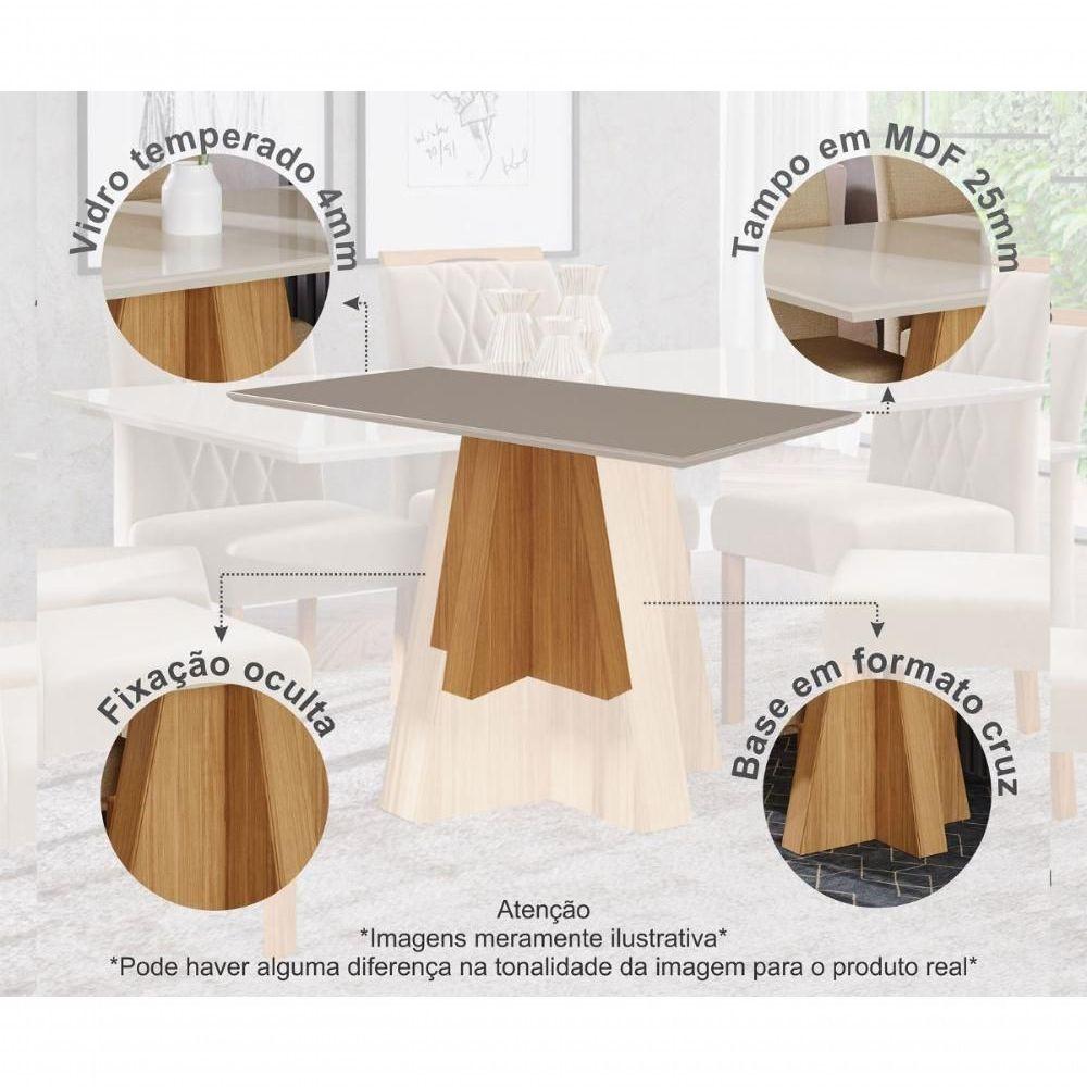 Conjunto Sala De Jantar 160x80 Tampo Mdf/vidro 6 Cadeiras Maia Cimol Nature/offwhite