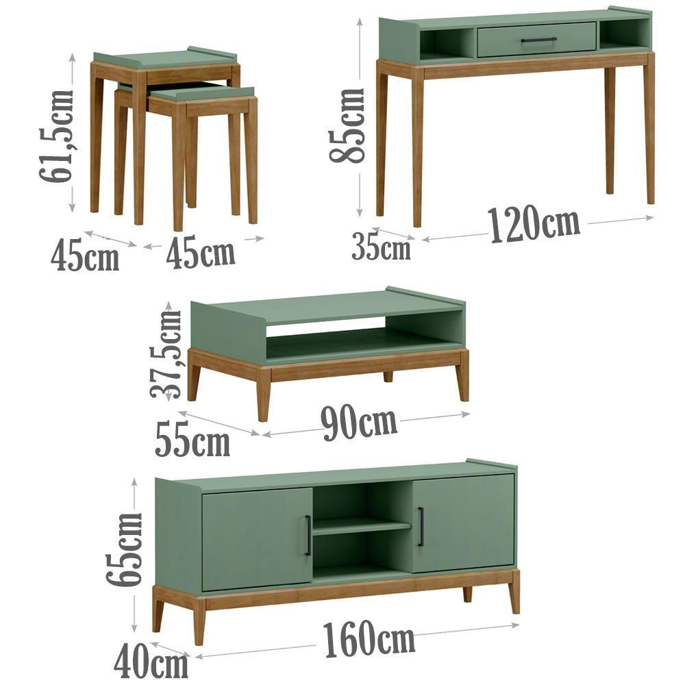 Conjunto Sala De Estar 4 Pç Mdf/madeira Milao 2 Verde Freijo Fnt Verde Freijo
