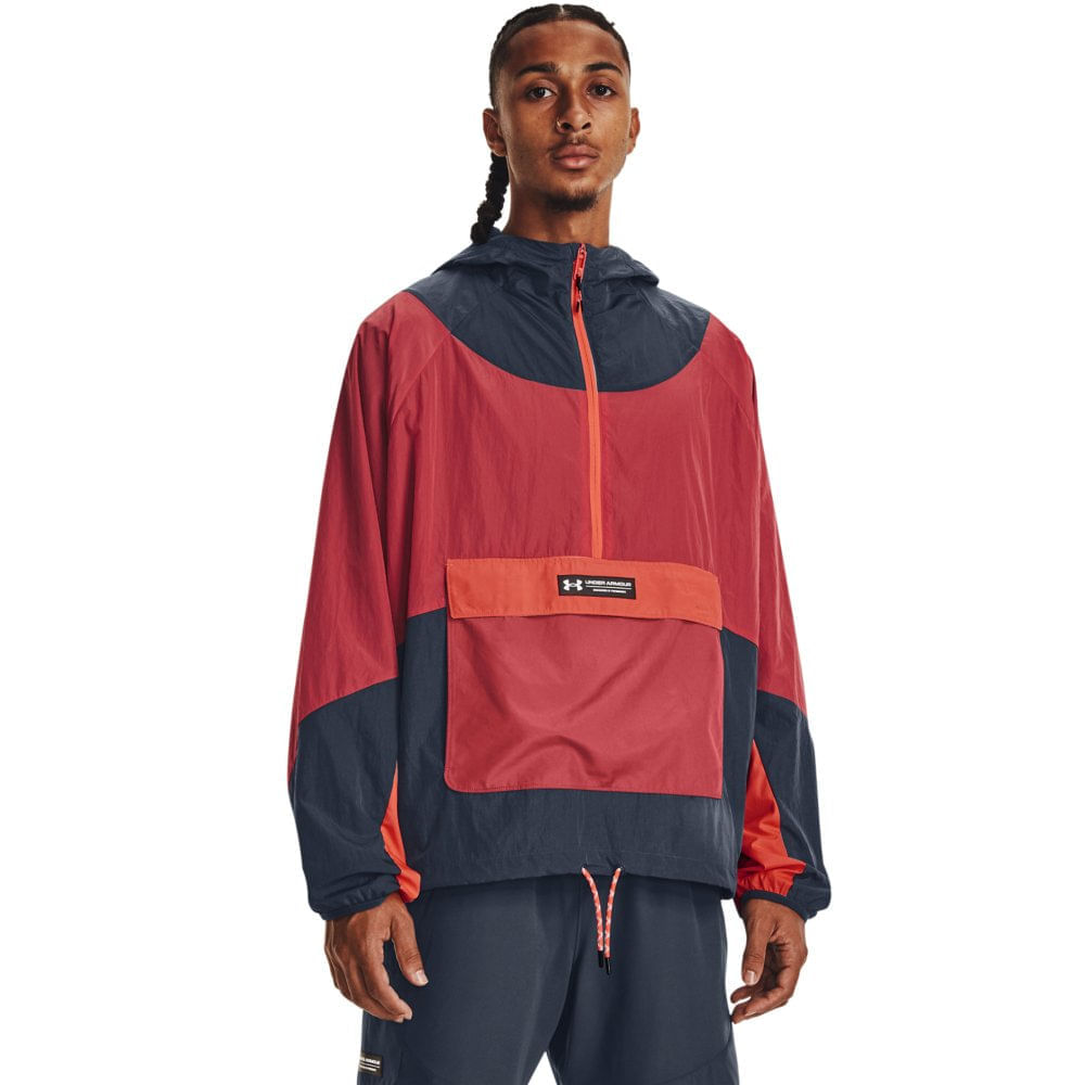 Miniatura Jaqueta de Treino Masculina Under Armour Rush Woven 1/2 Zip Anorak Cinza - G