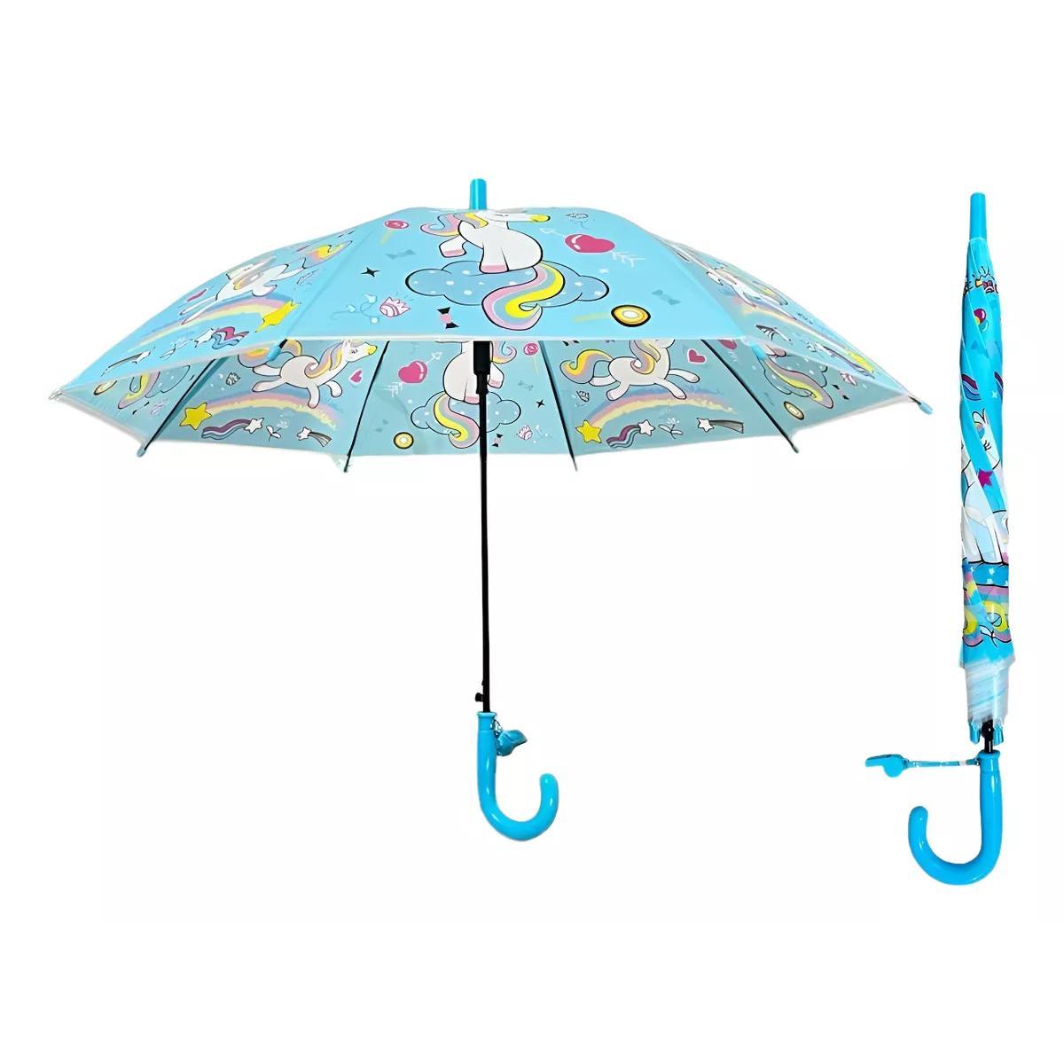 Miniatura Guarda Chuva Infantil Unicórnio Automático Com Apito