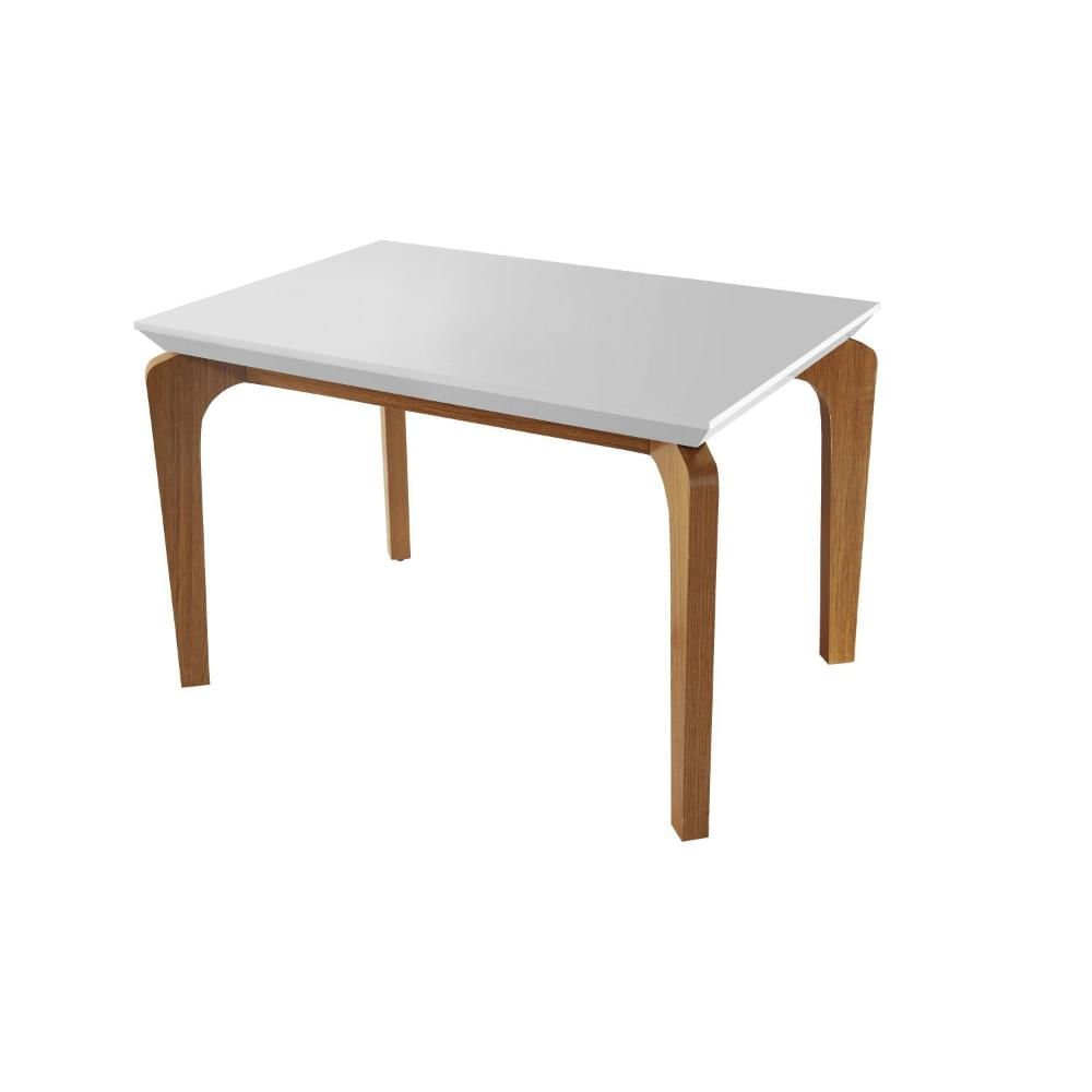 Miniatura Mesa 120cm Tampo MDF Canto Reto Dublin Rufato Off White/Imbuia