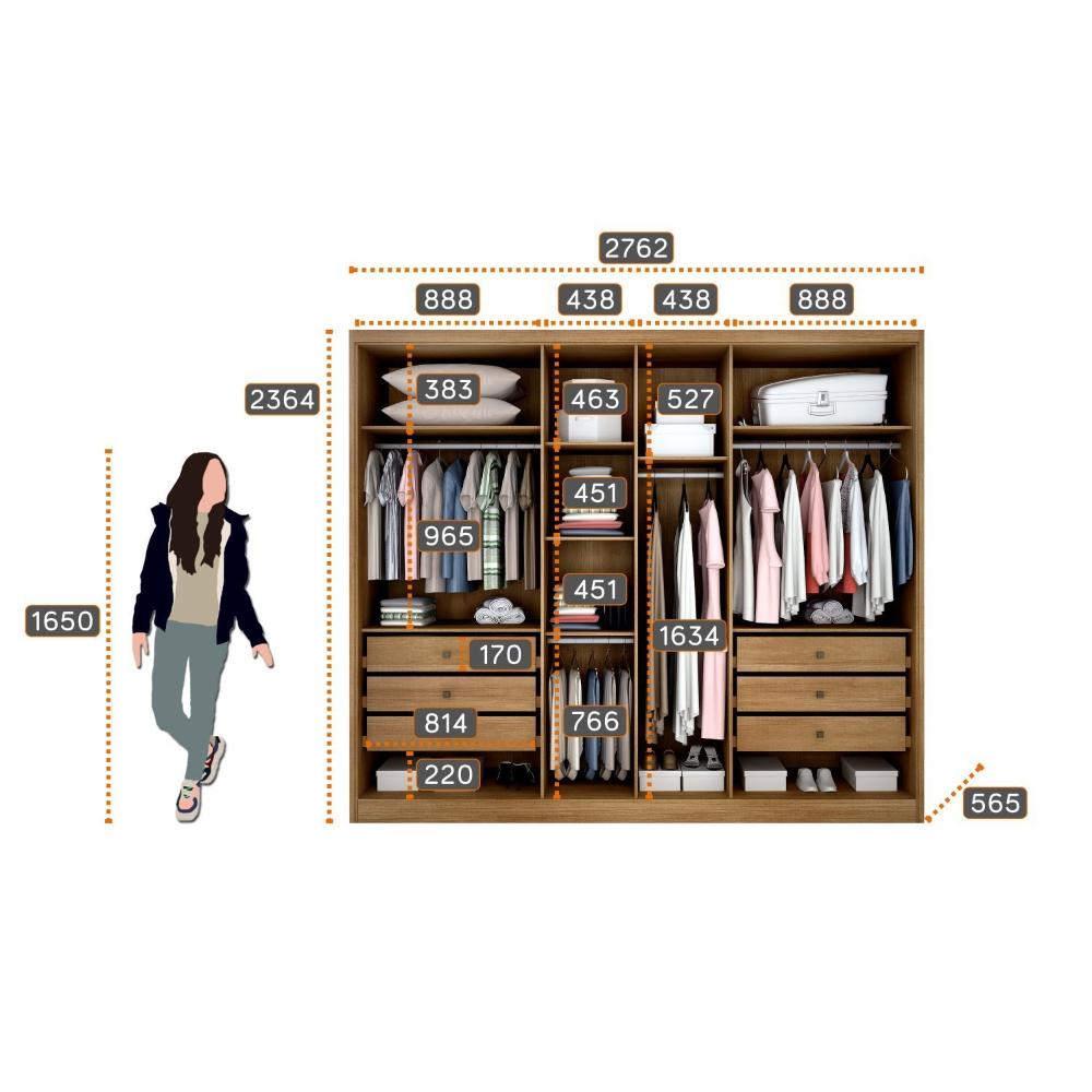Miniatura Guarda Roupa 6 Portas 6 Gavetas com Espelho Reno Novo Horizonte Cumaru Fendi