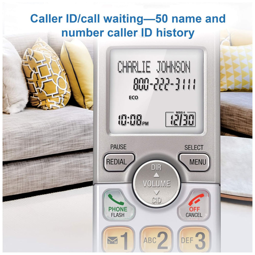 Miniatura Telefone Residencial sem Fio AT&T EL51303 com 3 Aparelhos, Viva-voz FullDuplex, Identificador de Chamadas, Eco Mode - Prata