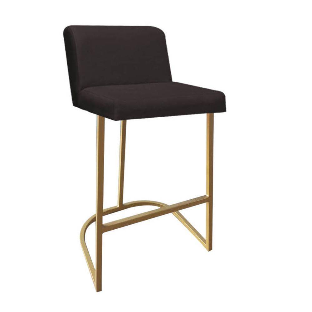 Miniatura Banqueta Com Encosto Noah Luxo Confort Bistrô Cozinha Ferro Dourado Corino Marrom - Ahazzo Móveis