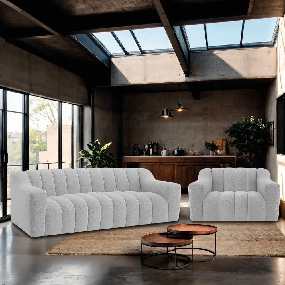 Miniatura Kit 1 Sofá 150cm 2 Poltrona Luxo Recepção Sala Elegance Linho Cinza Claro