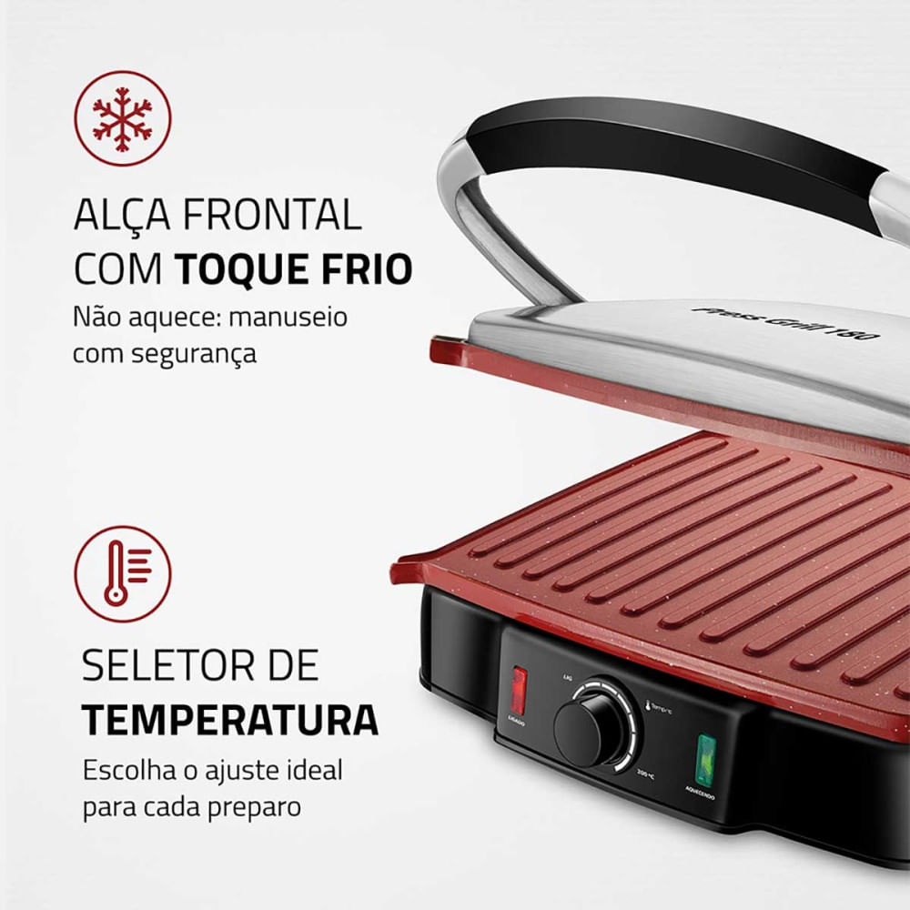 Grill e Sanduicheira Premium PG-02 Preto/Inox 1800W S-07 Mondial 127V