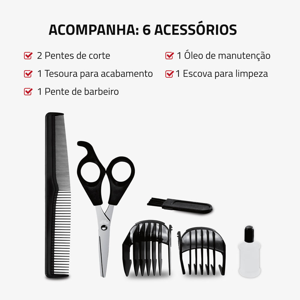 Miniatura Cortador de Cabelos Mondial Flex Clipper CR-04 CORTADOR CABELO-BIV-VERMELHO/PRETO