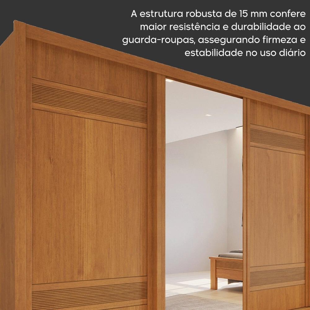 Guarda Roupa Casal 3 Portas de Correr 6 Gavetas Palissy Frisado com Espelho 100% Mdf Rubi