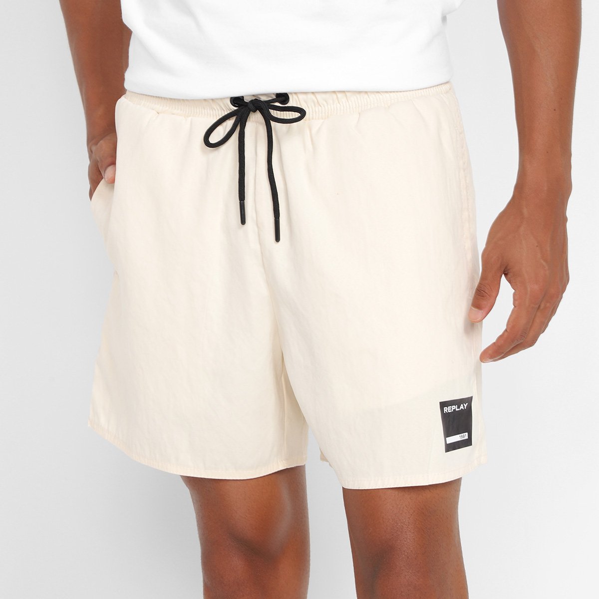 Miniatura Bermuda D'Água Replay Peach Touch Cós Elastico Masculina Bege - EGG