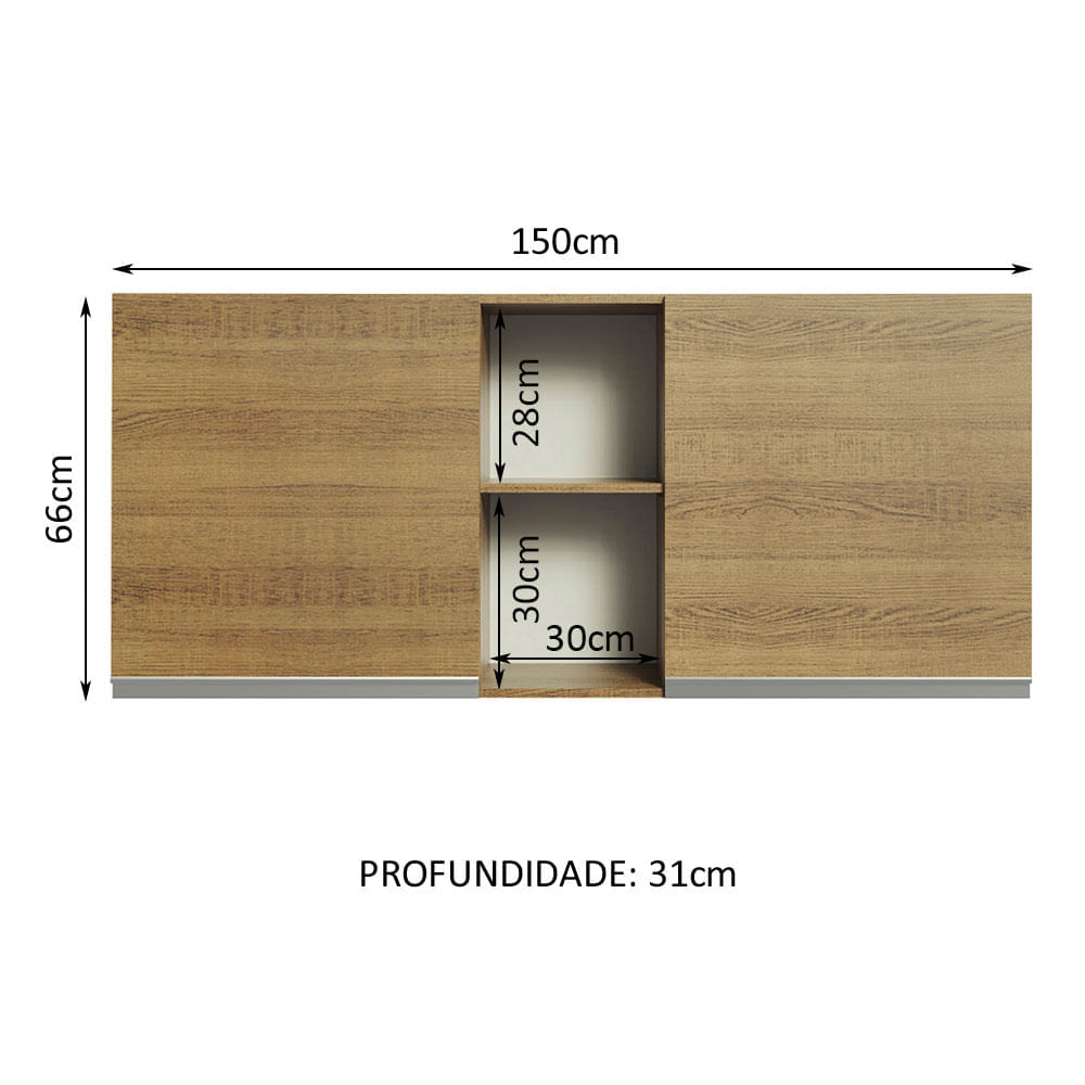 Miniatura Armário Aéreo Madesa Glamy 150 cm 2 Portas e 2 Nichos Rustic Cor:Rustic