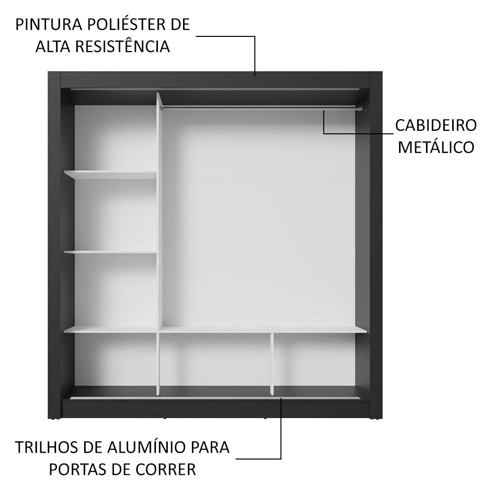 Guarda-Roupa Casal 3 Portas de Correr com Espelho Preto Nobre Madesa Preto