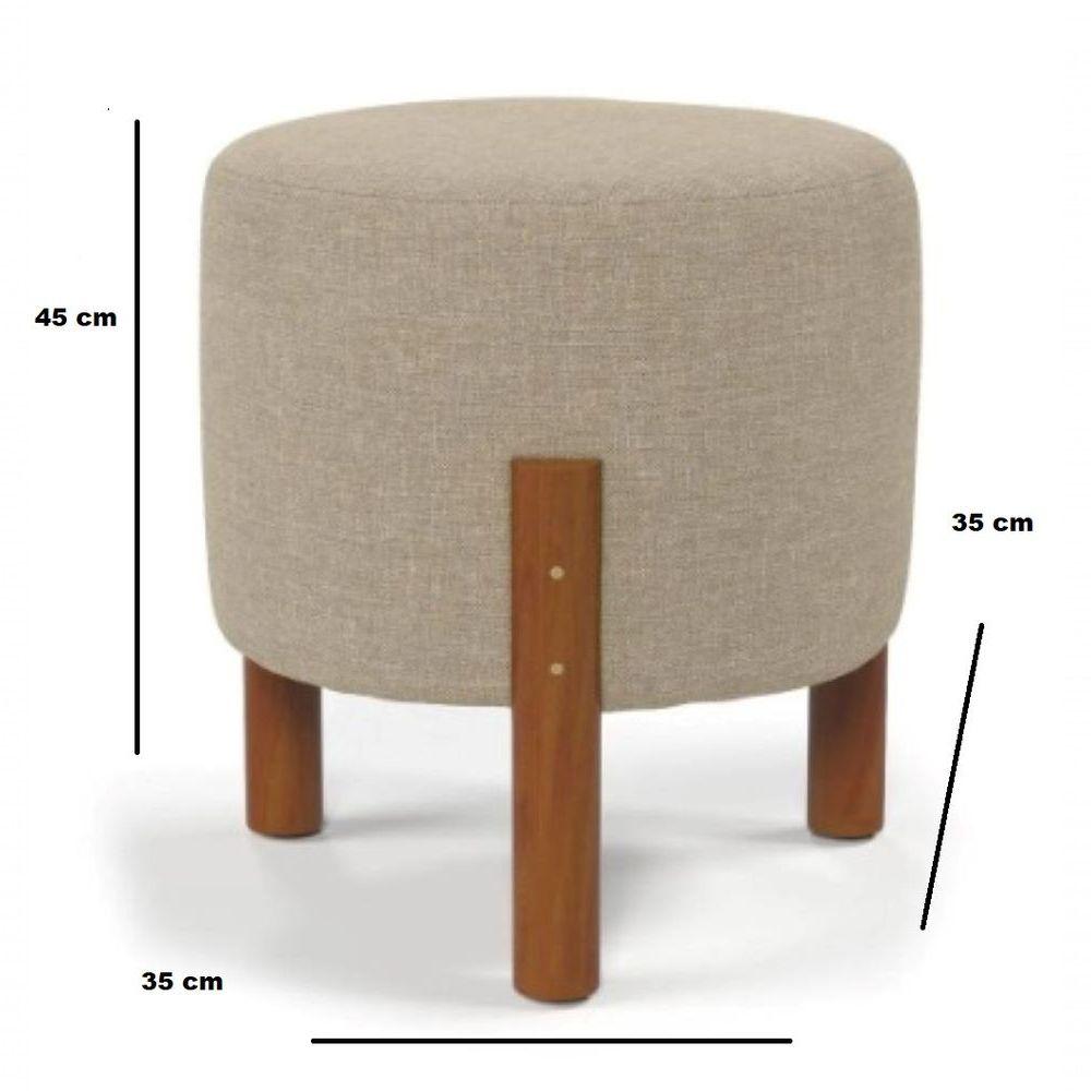 Miniatura Puff Banquinho Decor Theo Cinza Pés Madeira Lm Moveis