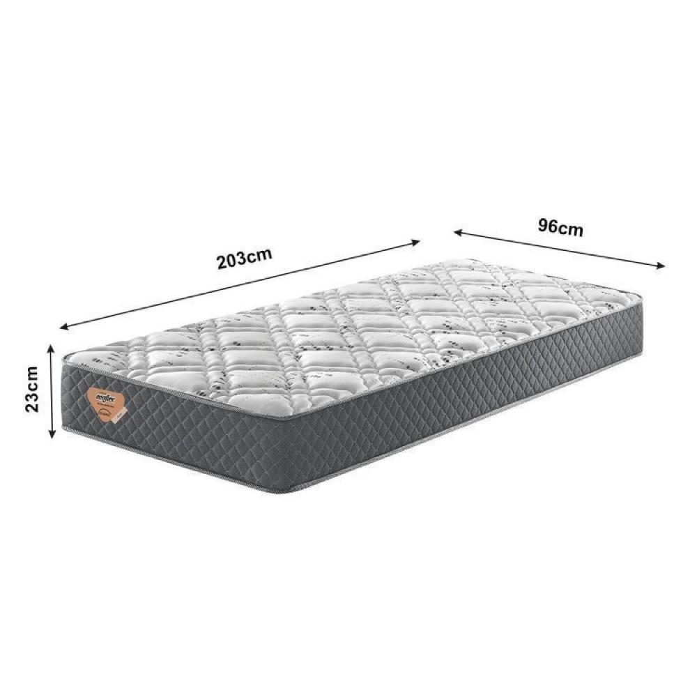 Bicama Box Solteirão 96x203 Cm Courino com Dois Colchões Adapto Molas Ensacadas Ecoflex Bege/Cinza