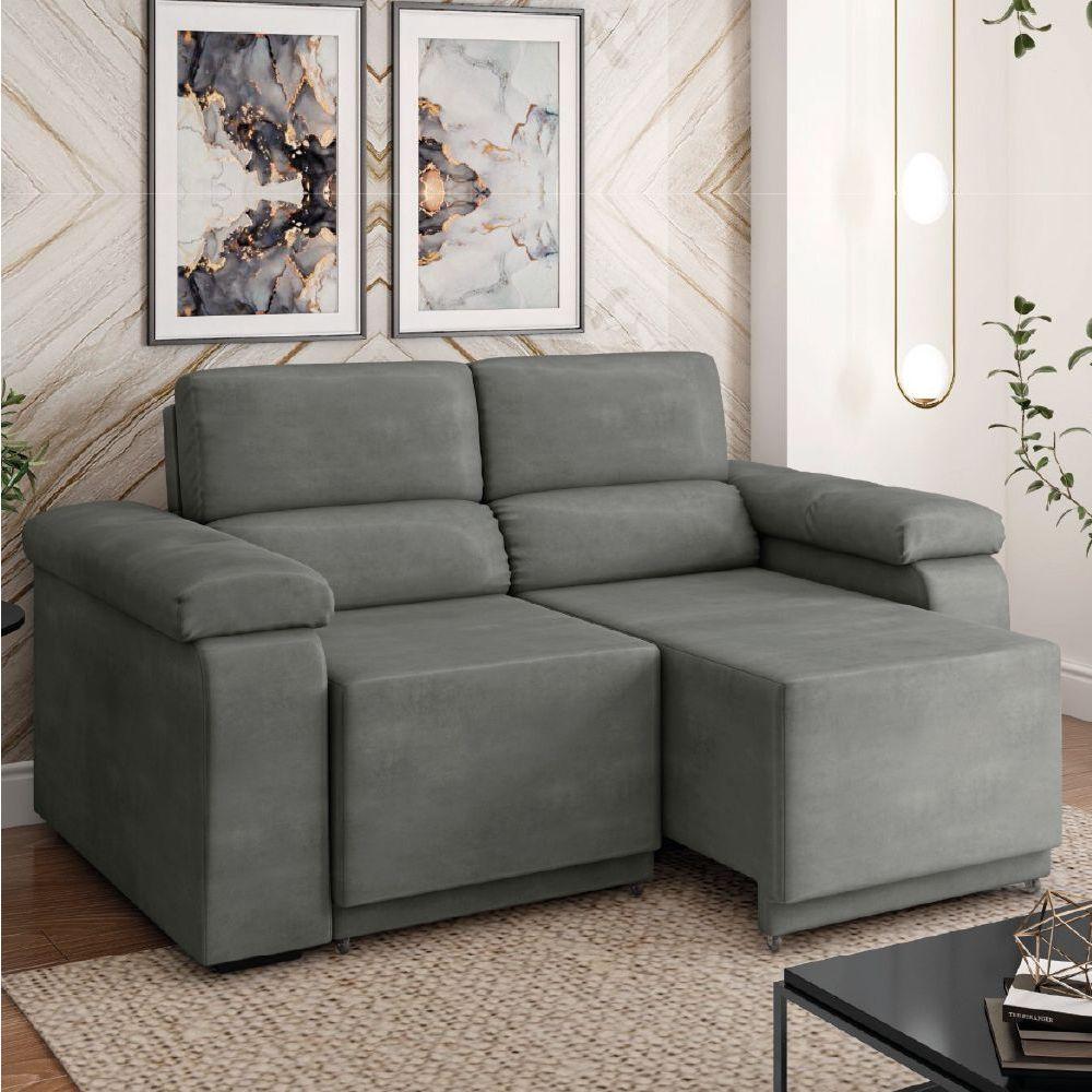 Miniatura Sofá Desmontável Retrátil 2 Lugares 1,50m Fox Suede Cinza Selmer Cinza