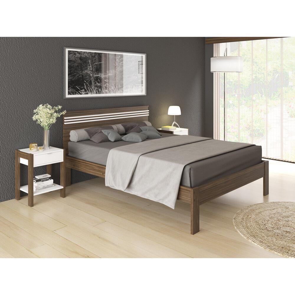 Miniatura Cama De Casal Para Colchão 138 X 188 Cm Cr35013 Nogal/Branca
