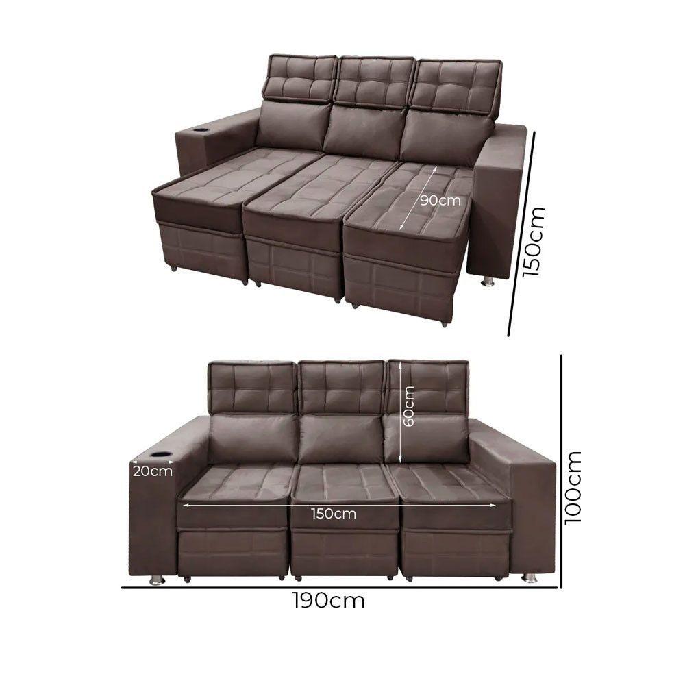 Miniatura Sofá Retrátil E Reclinável 3 Lugares Londres 1.90cm Com Molas Suede Speciale Home Café