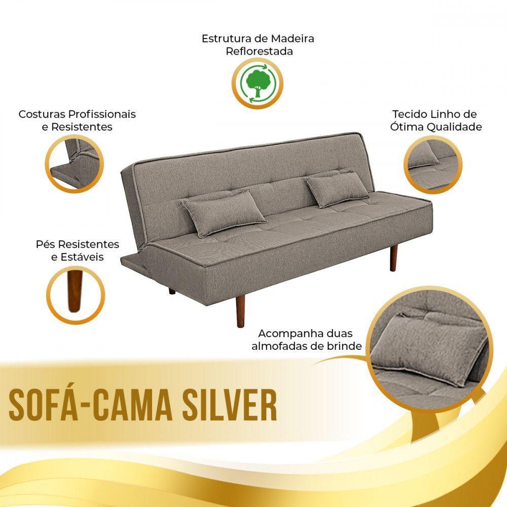 Miniatura Sofá Cama Silver 3 Lugares Reclinável 1,92 Material Linho Carvalho
