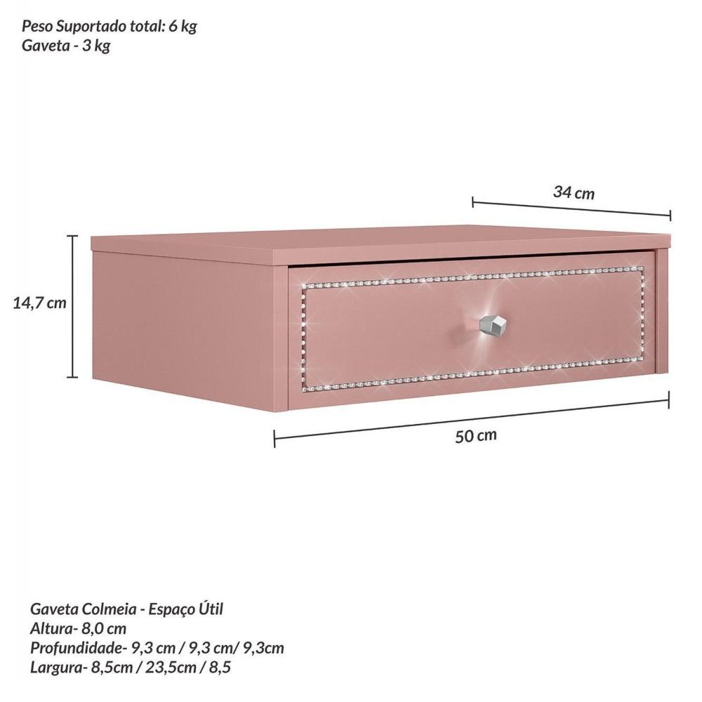 Miniatura Penteadeira de Cabeceira Suspensa 1 Gaveta Rose