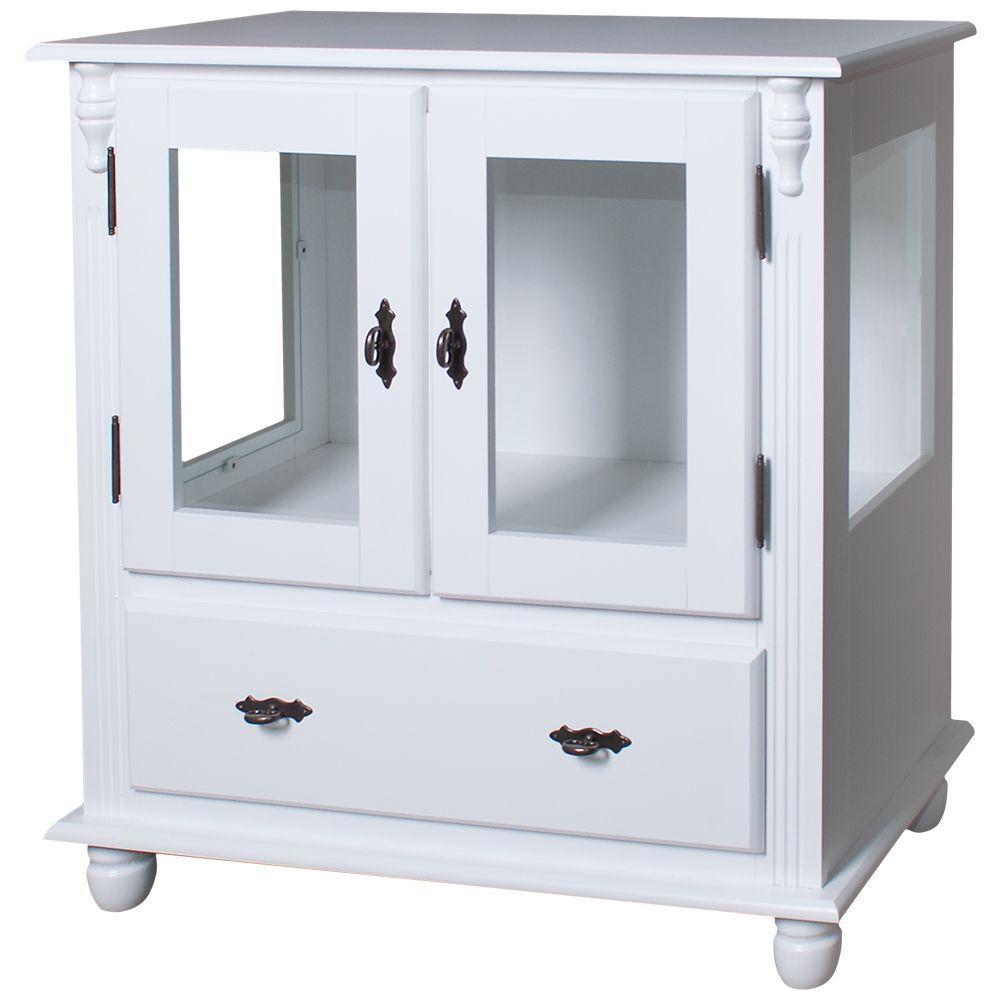 Miniatura Cristaleira Baixa Lateral 2 Portas de Vidro 1 Gaveta Branca