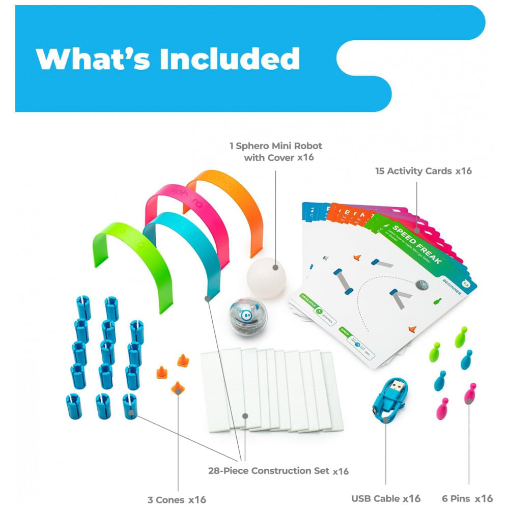 Miniatura Sphero Mini Education Kit 16-Pack – Kit Educacional com 16 Robôs Programáveis, Acessórios e Cartões para Aprendizagem STEM em Sala de Aula