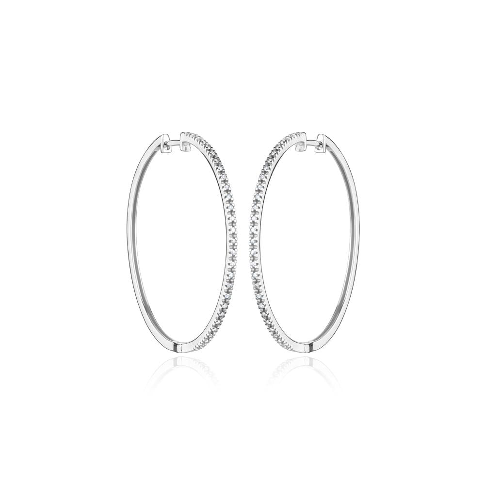 Miniatura Brinco Argola com 28 Pontos de Diamantes com 44mm em Ouro Branco 18k