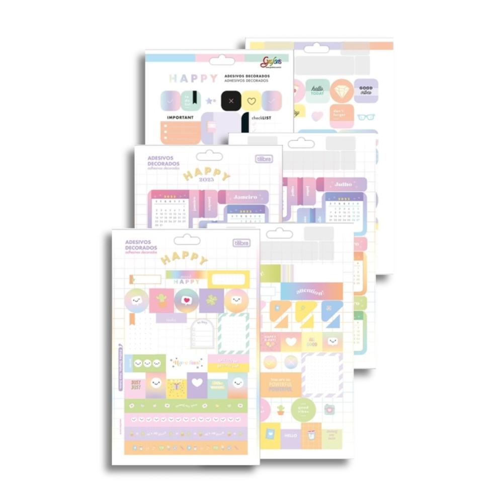 Miniatura Kit de adesivos metalizados Happy (3 cartelas)