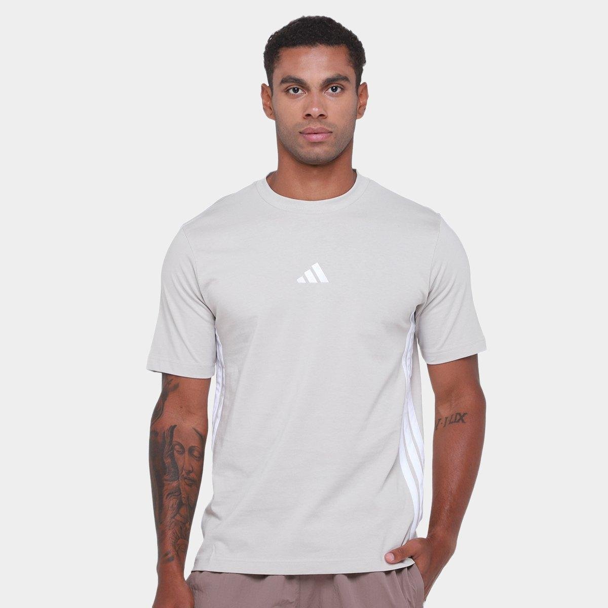 Miniatura Camiseta Adidas 3 Listras Stretch Masculina Bege - G