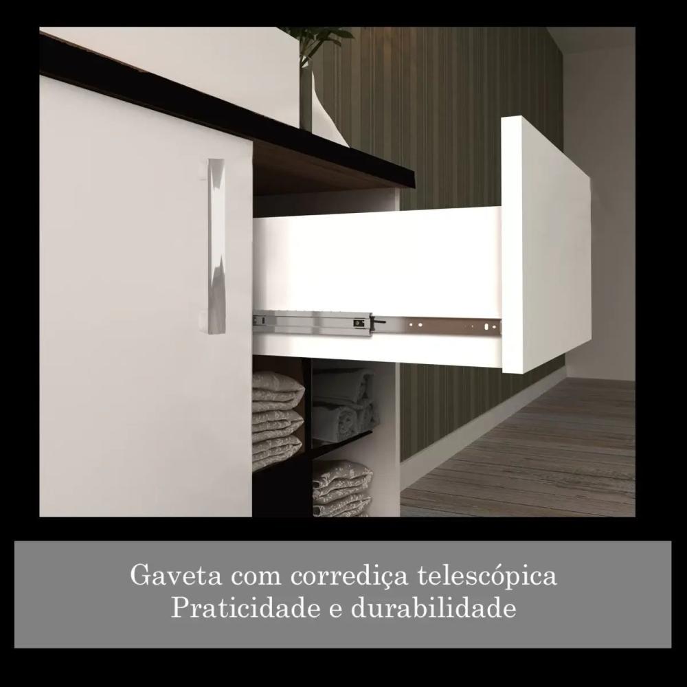 Conjunto de Banheiro Gabinete com Pés com Cuba e Espelheira Veneza Branco/Preto