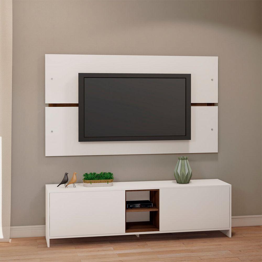 Miniatura Conjunto Rack E Painel Para Tv 65" 160cm Branco Madeirado