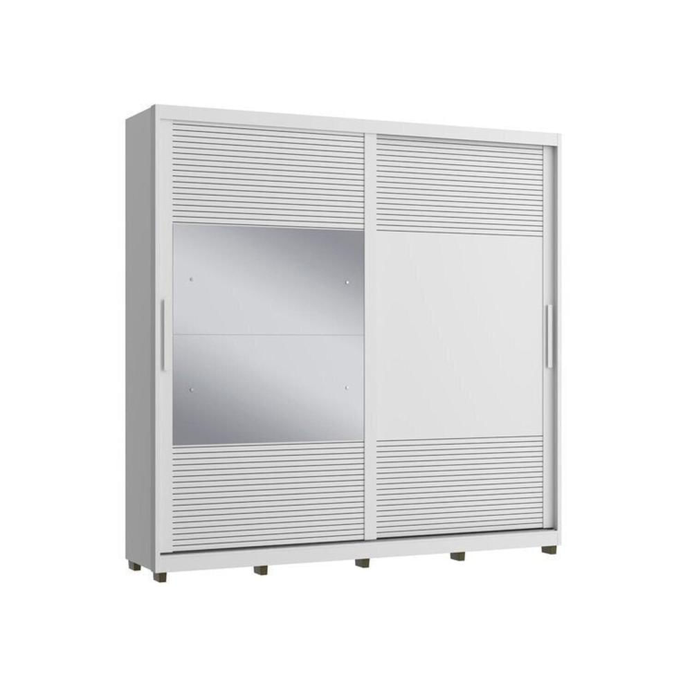 Quarto Casal com Guarda-Roupa 2 Portas de Correr, 1 Cômoda e 2 Mesas de Cabeceira Malthus Branco