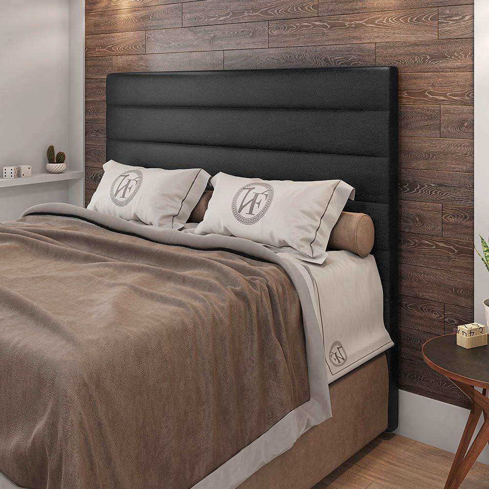 Cabeceira Cama Box Casal Queen Size Natali 160cm Sintético Preto