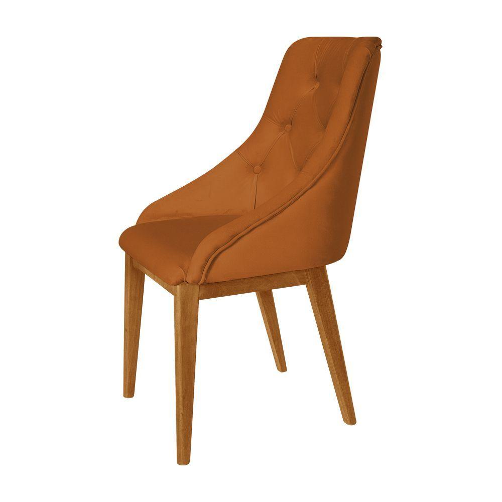 Miniatura Kit 2 Cadeiras De Jantar Elisa Nobre Estofada Capitonê Veludo Terracota Base Madeira Maciça Mel