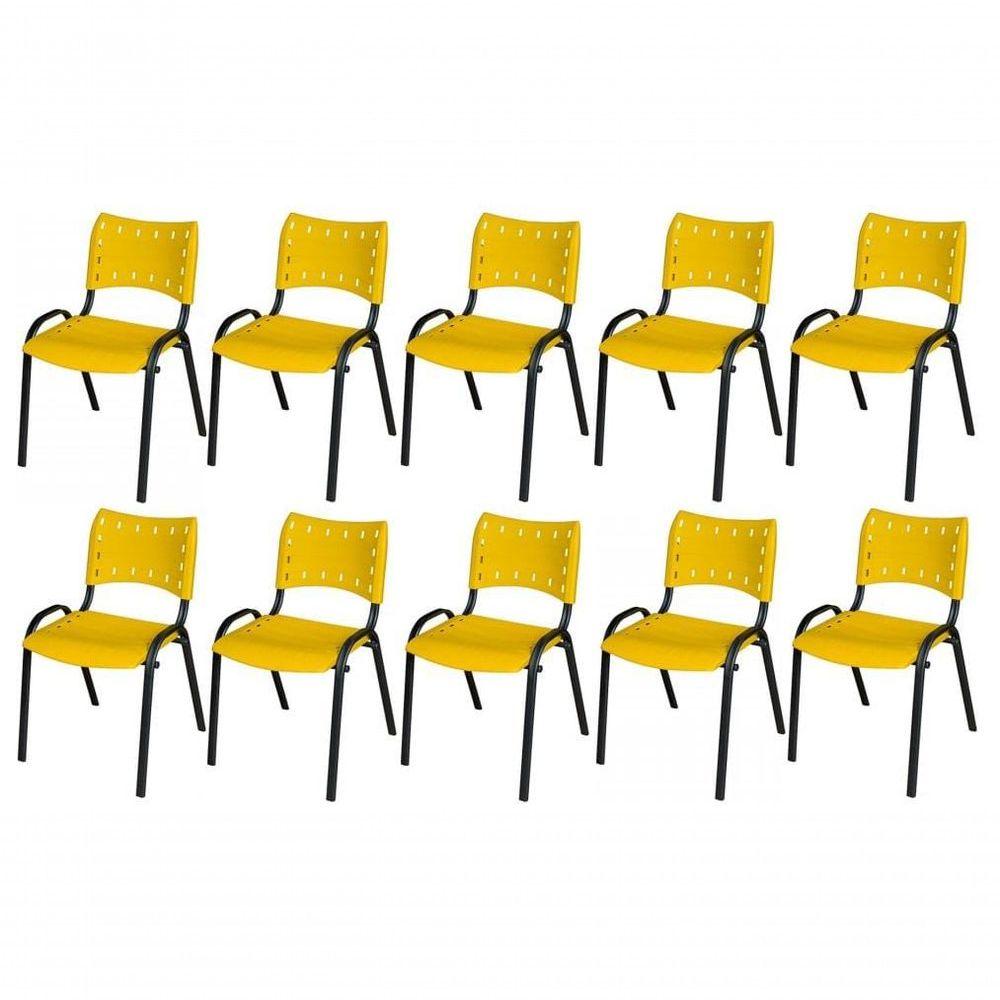 Miniatura Cadeira Iso Base Preto Escola, Escritório Amarelo - Kit 10 Un