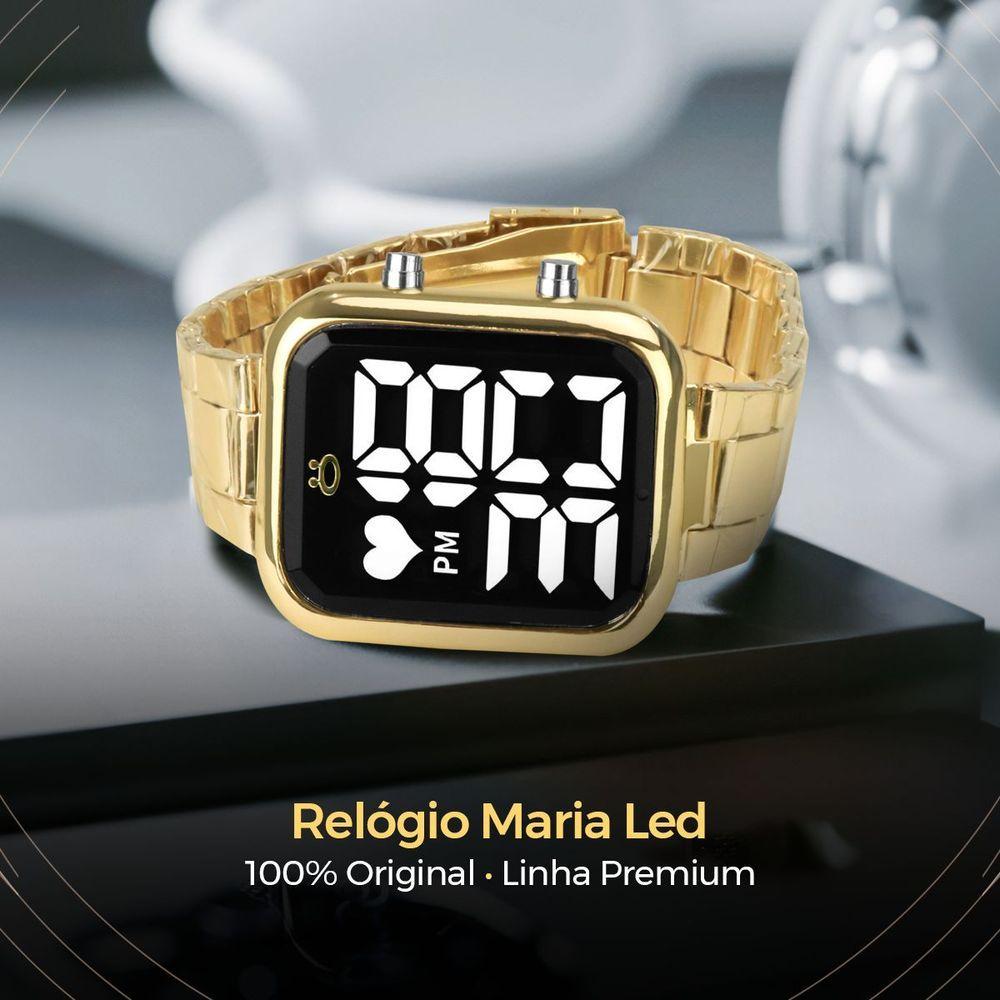 Miniatura Pulseira Pandora + Relogio Feminino Dourado Digital