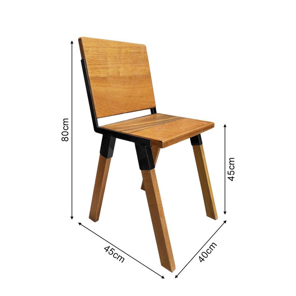 Conjunto Mesa Industrial Bernardo Madeira Maciça 1,20mx80cm C- Ferragem Preta E 4 Cadeiras Detroit Marrom