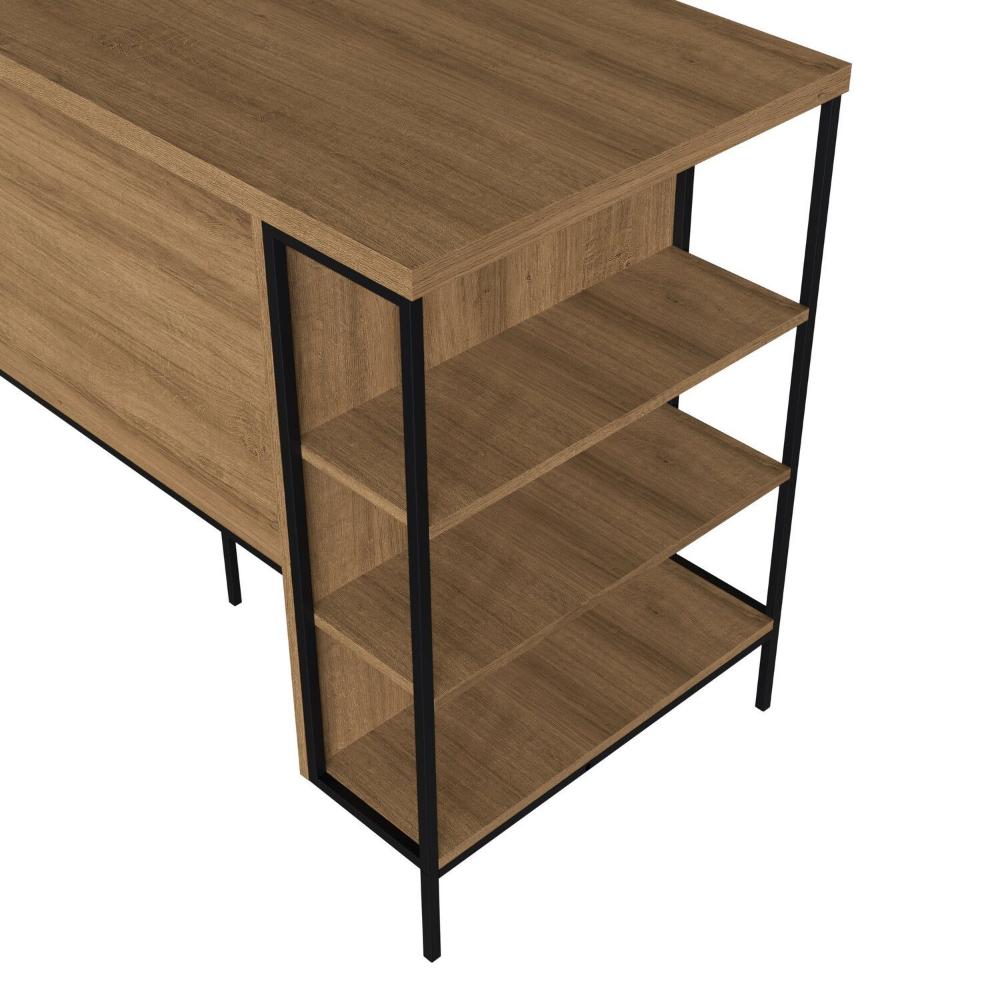 Mesa Bancada Gourmet Estilo Industrial 131cm com Armario 2 Portas Preto/Mel/ Grafite