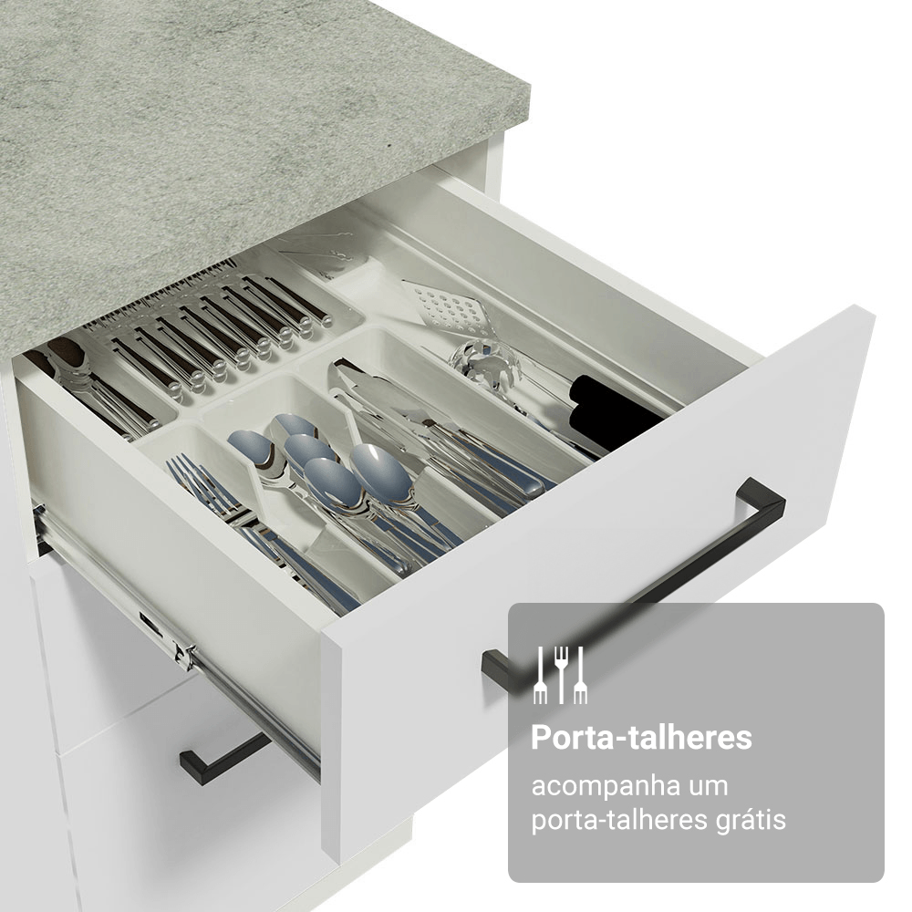 Armário de Cozinha Completa 190cm com Cristaleira Branco Agata Madesa 01 Cor:Branco