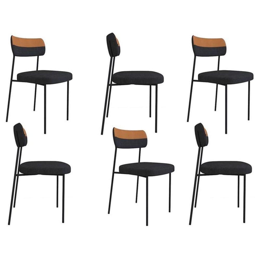 Miniatura Kit 6 Cadeiras Mila Laminado Caramelo/linho Grafite - Fdecor