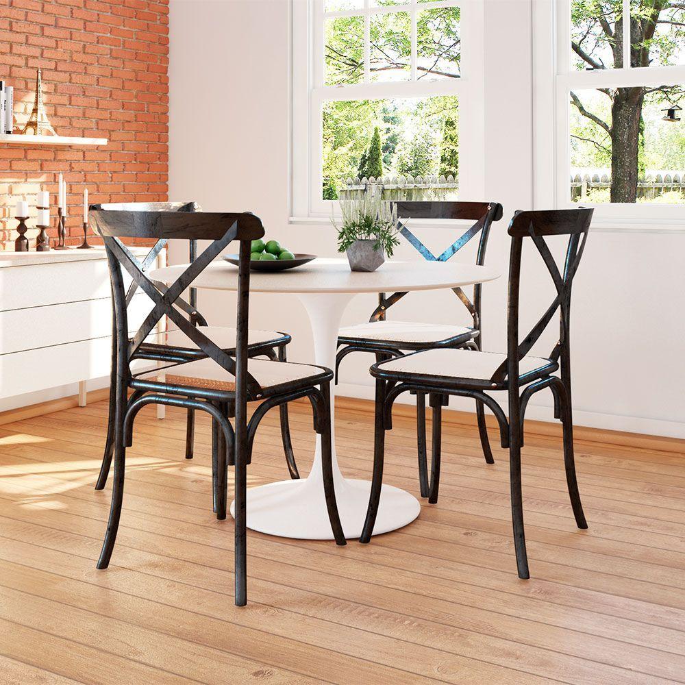 Miniatura Kit 4 Cadeiras Katrina Preta Assento Corano Bege Aço New Green - Bege