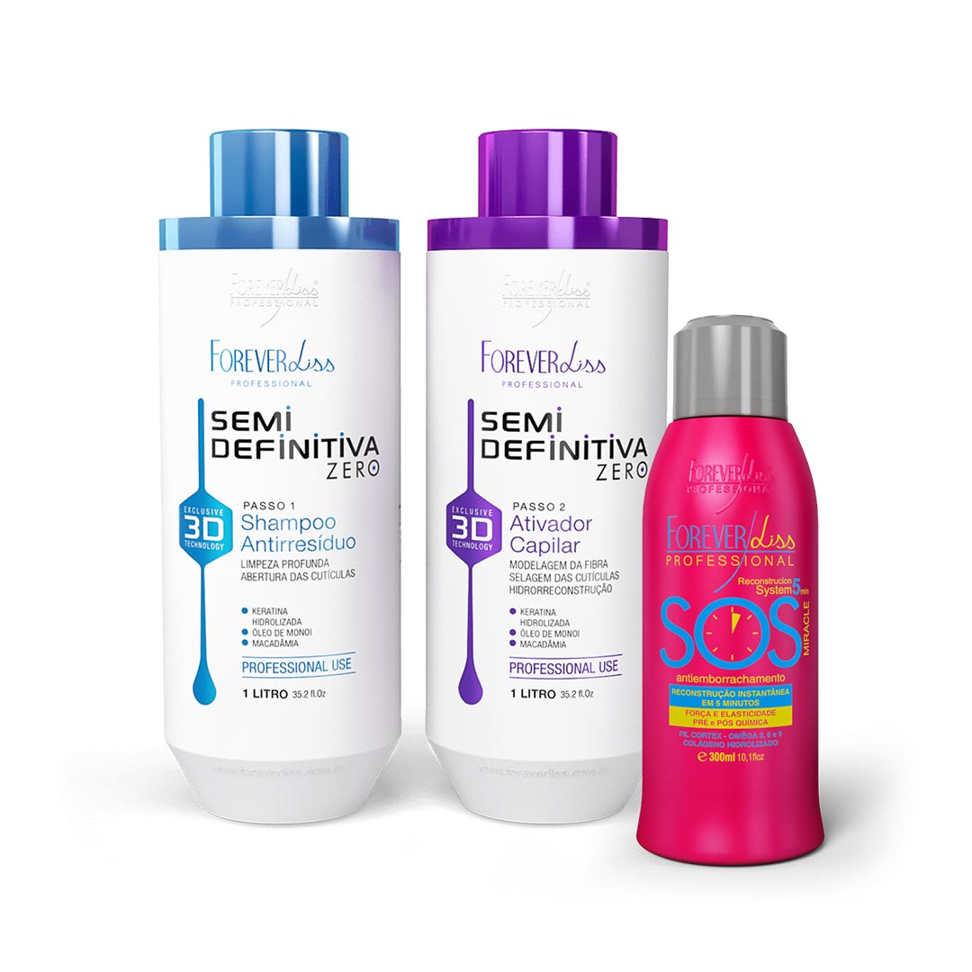 Miniatura Kit Escova Semi Definitiva Zero 2x1L com Reconstrutor SOS Forever Liss UNISEX - 3 - 2300ml