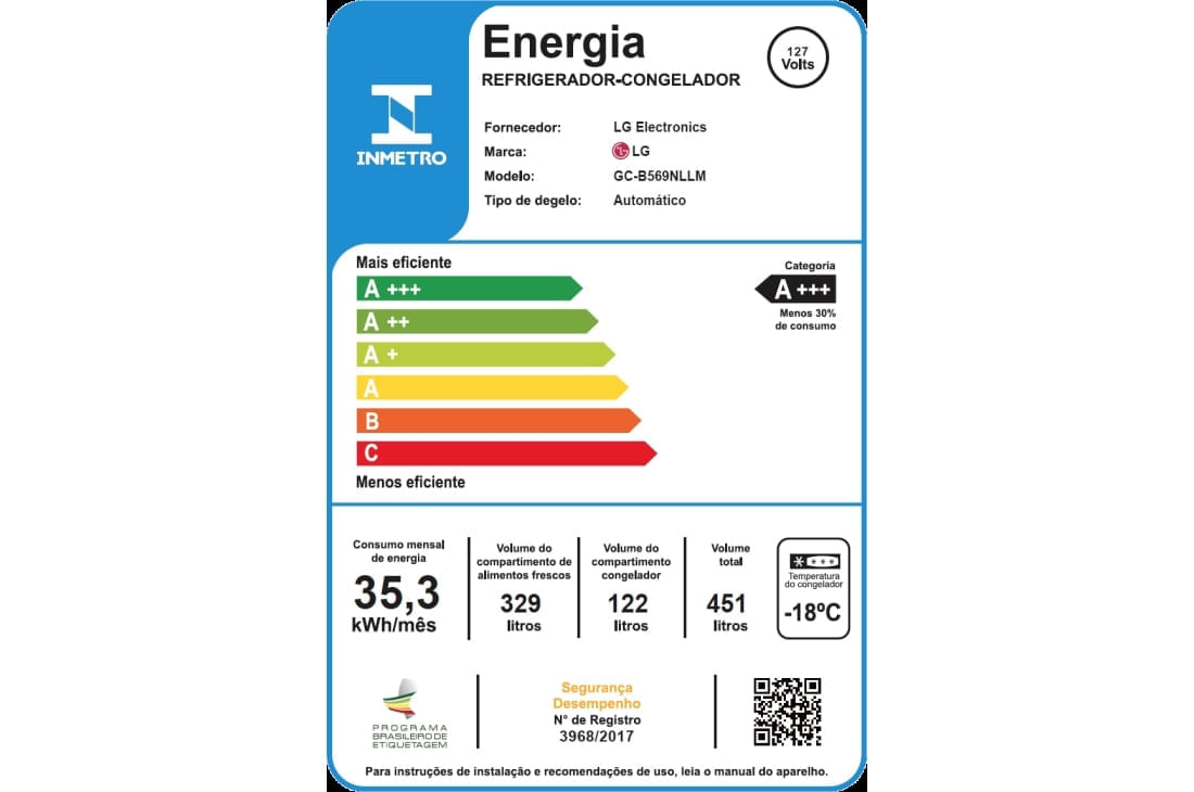 Geladeira LG Inverter Bottom Freezer 451 litros 127v Platinum - GC-B569NLLM