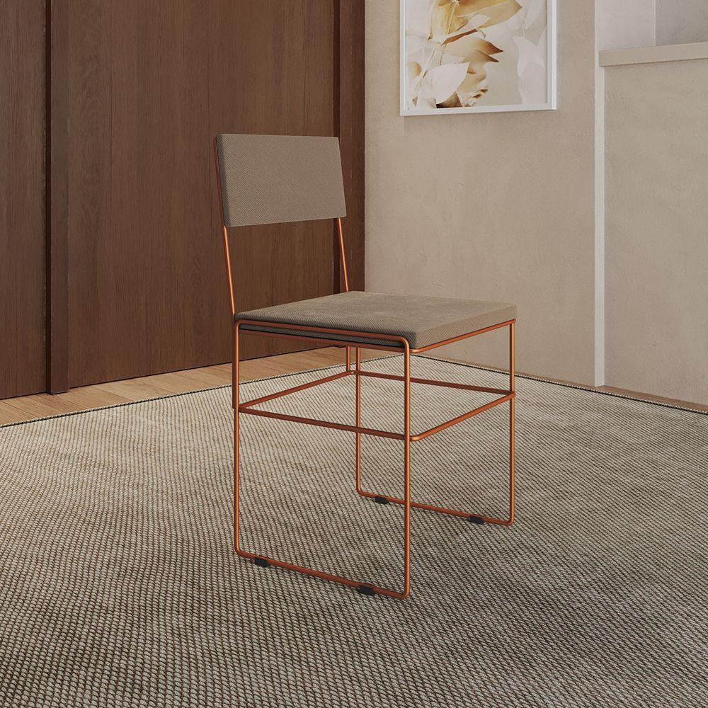 Miniatura Kit 4 Cadeiras De Jantar Estofadas Bege Base Cobre