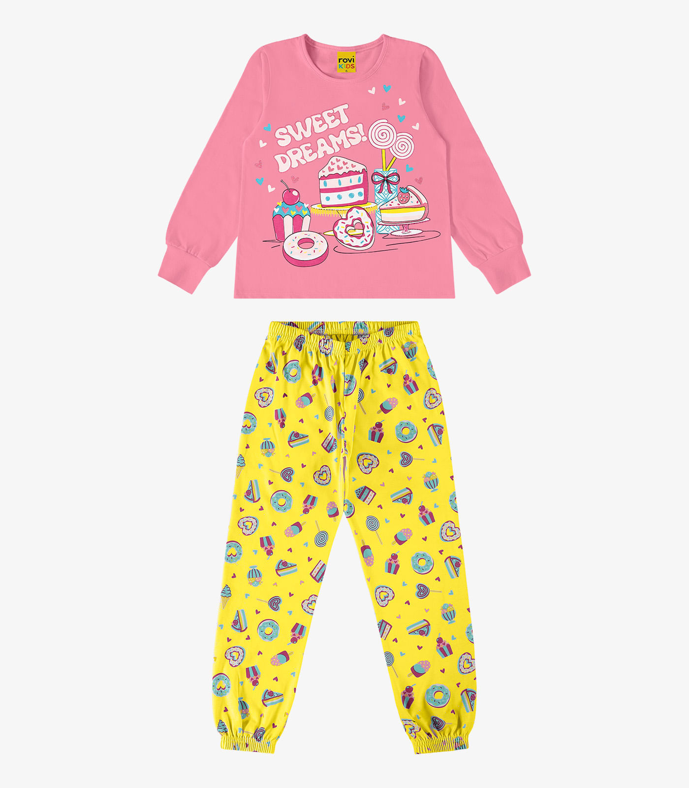 Miniatura Pijama Infantil Feminino Em Meia Malha Rovi Kids Rosa 10