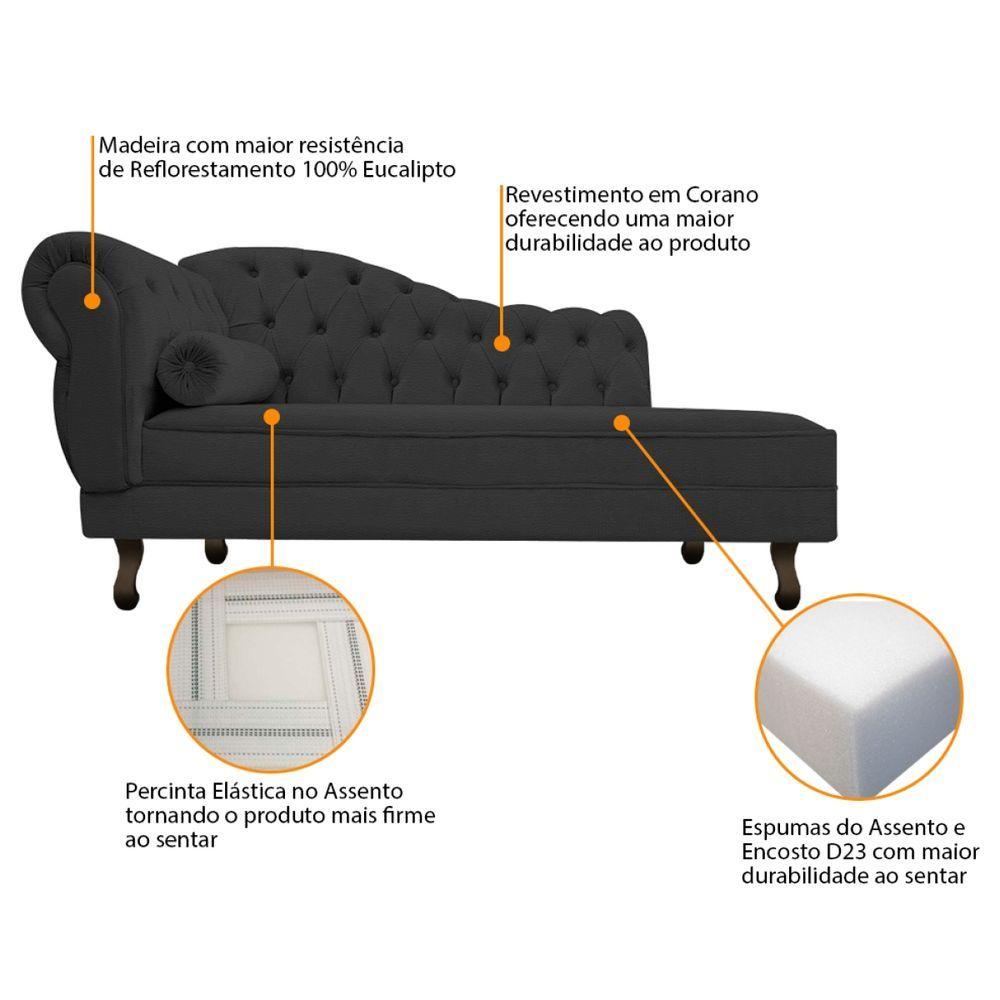 Kit Diva Recamier Diana 120cm Lado Direito E 01 Poltrona Classic Corano Adj Decor Preto